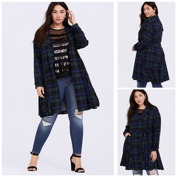 torrid Jackets & Blazers - SOLD Torrid plaid trench coat size 1X